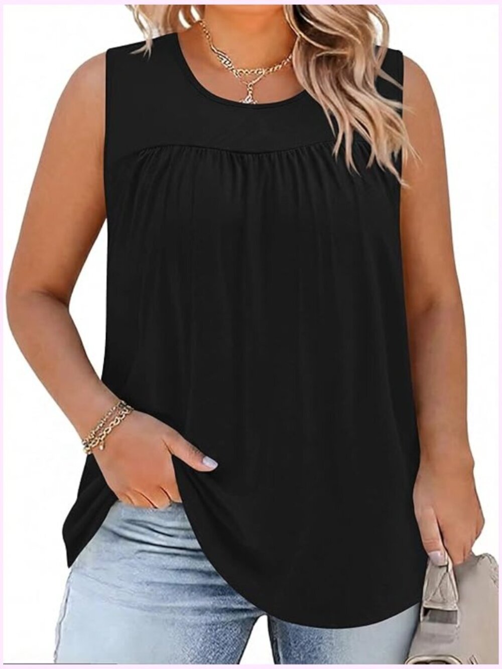 Women's Plus Size Tank Top Casual Summer Sleeveless Loose Fit Blouses Crewneck